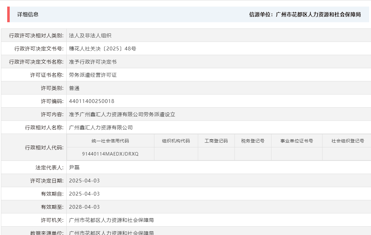 4.3准予广州鑫汇人力资源有限公司劳务派遣设立.png