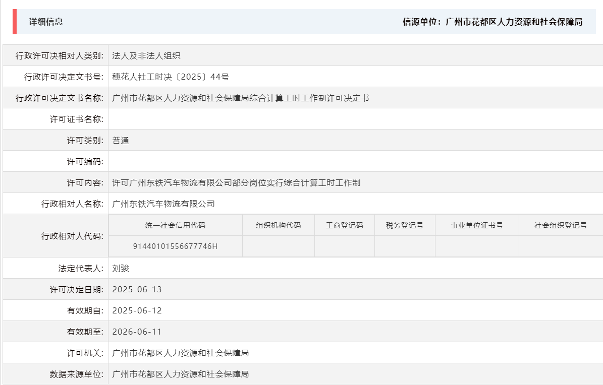 6.13许可广州东铁汽车物流有限公司部分岗位实行综合计算工时工作制.png